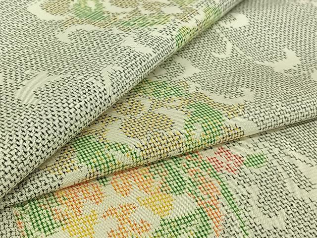 平和屋着物▽上質な紬 単衣 草花文 正絹 逸品 AABI5077jh