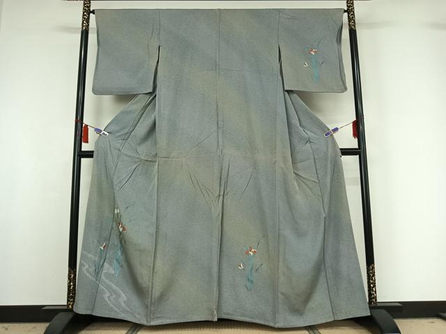 平和屋着物▽訪問着 単衣 流水燕子花 暈し染め 金彩 正絹 逸品 AABI5078jh