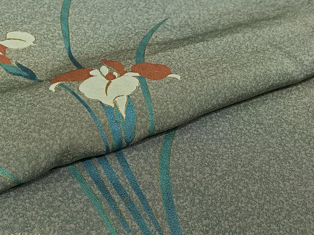 平和屋着物▽訪問着 単衣 流水燕子花 暈し染め 金彩 正絹 逸品 AABI5078jh