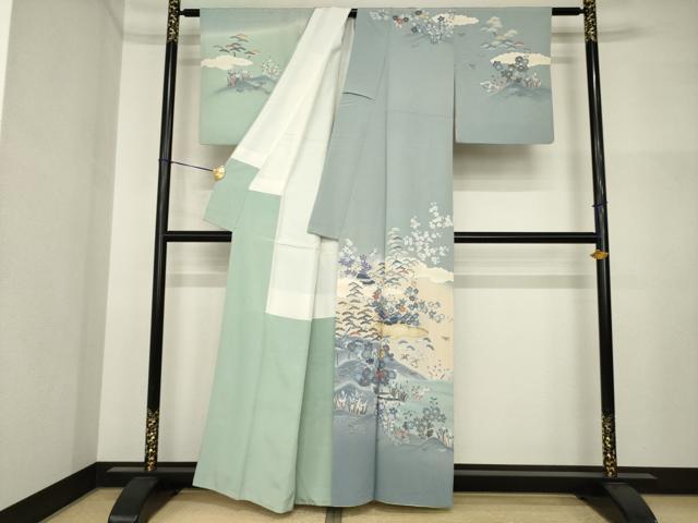 平和屋着物●訪問着 友禅 作家物 風景花文 暈し染め 金彩 正絹 逸品 AABI5082ck