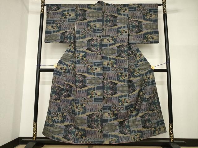 平和屋着物●本場大島紬 一元絣 雲重ね花文 正絹 逸品 AABI5083ck