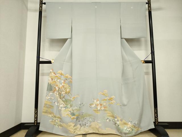 平和屋着物●創業460年・千總 色留袖 駒刺繍 御所車花文 三越扱い 正絹 逸品 AABI5092ck