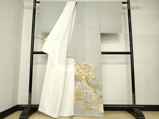 平和屋着物●創業460年・千總 色留袖 駒刺繍 御所車花文 三越扱い 正絹 逸品 AABI5092ck