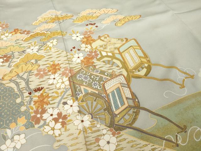 平和屋着物●創業460年・千總 色留袖 駒刺繍 御所車花文 三越扱い 正絹 逸品 AABI5092ck