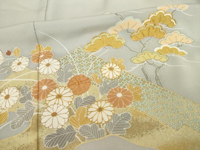 平和屋着物●創業460年・千總 色留袖 駒刺繍 御所車花文 三越扱い 正絹 逸品 AABI5092ck