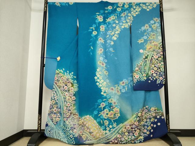 平和屋着物●豪華振袖 辻が花 舞花文 暈し染め 金通し地 正絹 逸品 AABI5094ck