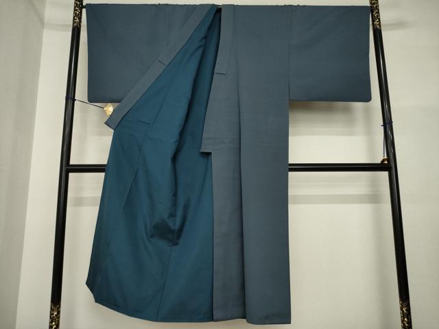 平和屋着物●男性 お召 アンサンブル 長襦袢(無双仕立て)セット 青褐色×紅消鼠色 キングサイズ 正絹 逸品 AABI5096ck