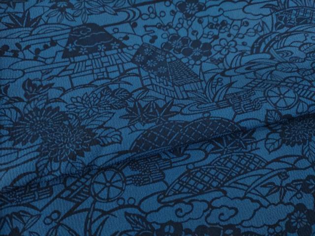 平和屋着物●上質な小紋 藍 型染め 花籬文 正絹 逸品 AABI5099ck