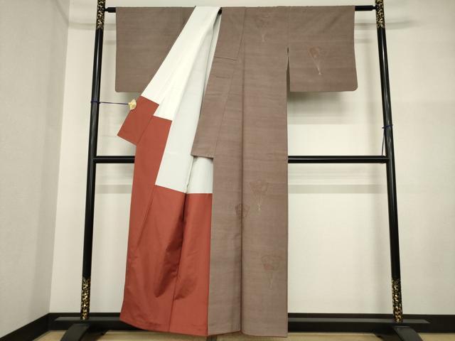 平和屋着物●結城紬 訪問着 総刺繍 中国三大刺繍 スワトウ刺繍 汕頭刺繍 扇面花文 正絹 逸品 AABI5100ck