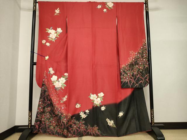 平和屋着物●豪華振袖 草花文 暈し染め 金彩 銀通し地 正絹 逸品 AABI5106ck