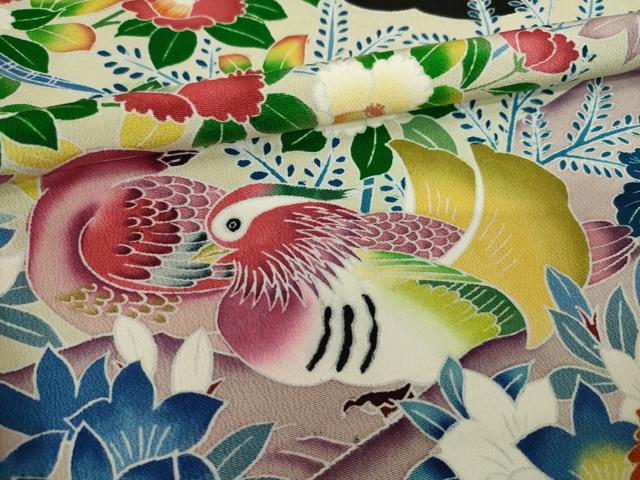 平和屋着物●豪華黒留袖 友禅 作家物 花鳥文 正絹 逸品 AABI5107ck