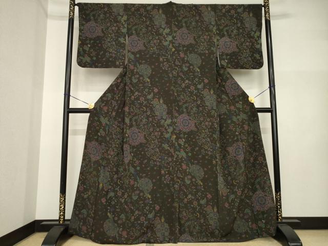 平和屋着物●上質な小紋 更紗花文 正絹 逸品 AABI5110ck