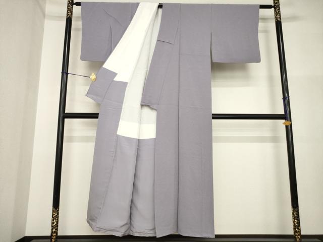 平和屋着物●上質な色無地 花待人 鳩羽鼠色 浜ちりめん 反端付き 正絹 逸品 AABI5112ck