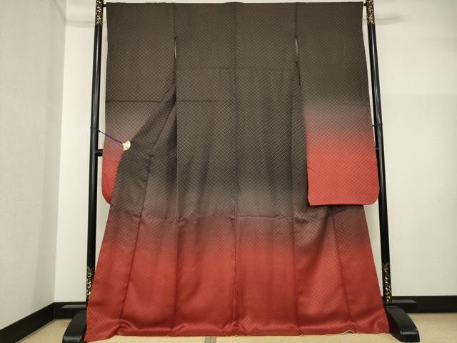 平和屋着物●豪華振袖 菱繋ぎ 暈し染め 金通し地 ロング丈 正絹 逸品 AABI5118ck
