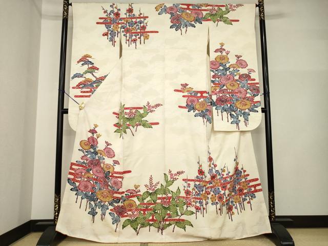 平和屋着物●豪華振袖 紅型 エ霞花文 正絹 逸品 AABI5120ck