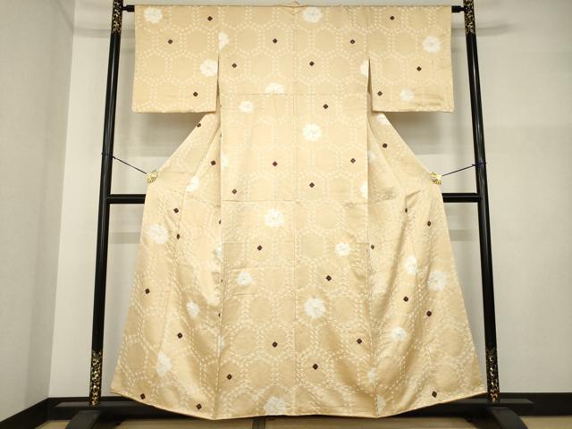 平和屋着物●上質な小紋 絞り 亀甲文 正絹 逸品 AABI5140ck