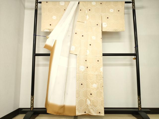 平和屋着物●上質な小紋 絞り 亀甲文 正絹 逸品 AABI5140ck