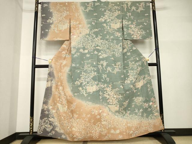 平和屋着物●染織の名門 しょうざん 生紬 訪問着 花籬文 暈し染め やまと誂製 正絹 逸品 AABI5144ck