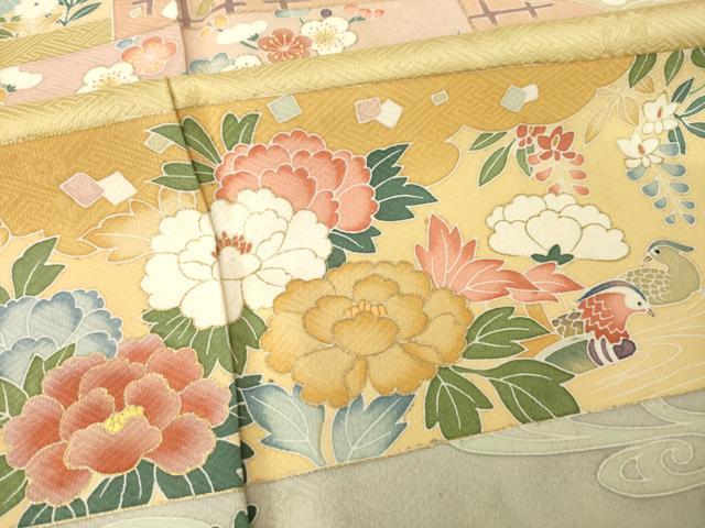平和屋着物●訪問着 友禅 鴛鴦花文 金彩 ロング丈 正絹 逸品 AABI5145ck