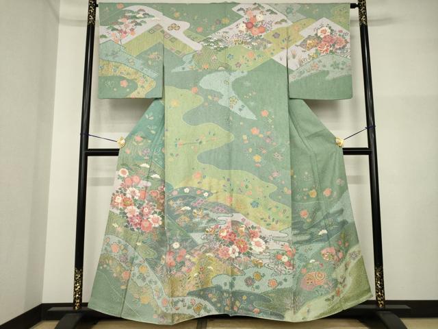 平和屋着物●訪問着 地紙鴛鴦御所車花文 金彩 正絹 逸品 AABI5150ck