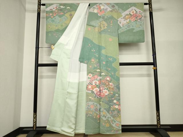平和屋着物●訪問着 地紙鴛鴦御所車花文 金彩 正絹 逸品 AABI5150ck
