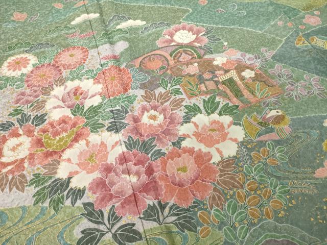 平和屋着物●訪問着 地紙鴛鴦御所車花文 金彩 正絹 逸品 AABI5150ck