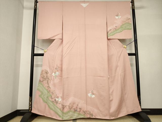 平和屋着物●訪問着 絞り 刺繍 地紙花文 正絹 逸品 AABI5160ck