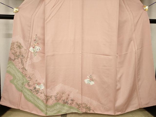 平和屋着物●訪問着 絞り 刺繍 地紙花文 正絹 逸品 AABI5160ck