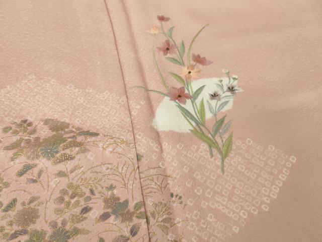 平和屋着物●訪問着 絞り 刺繍 地紙花文 正絹 逸品 AABI5160ck