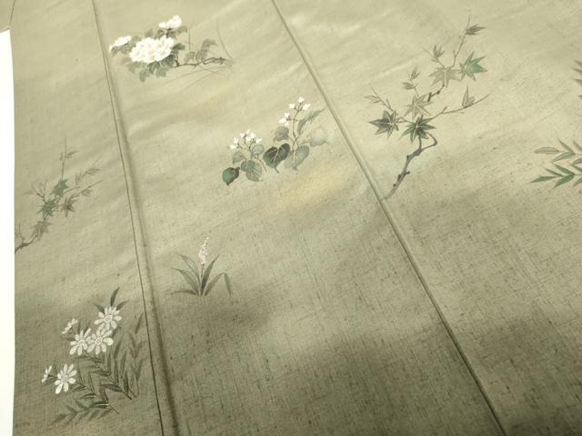 平和屋着物●訪問着 紬地 手描き 枝花文 金彩 正絹 逸品 AABI5161cs