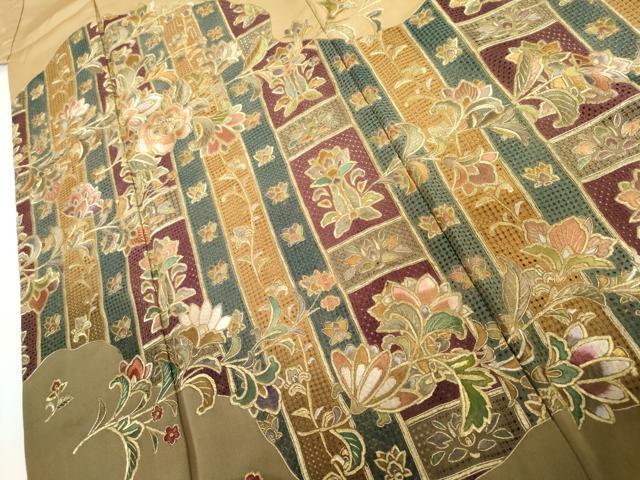 平和屋着物●豪華色留袖 中国三大刺繍 スワトウ刺繍 汕頭刺繍 更紗花文 金糸 正絹 逸品 AABI5162cs