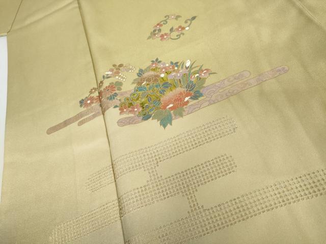 平和屋着物●訪問着 中国三大刺繍 汕頭刺繍 スワトウ刺繍 エ霞草花文 暈し染め 金彩 正絹 逸品 AABI5170cs
