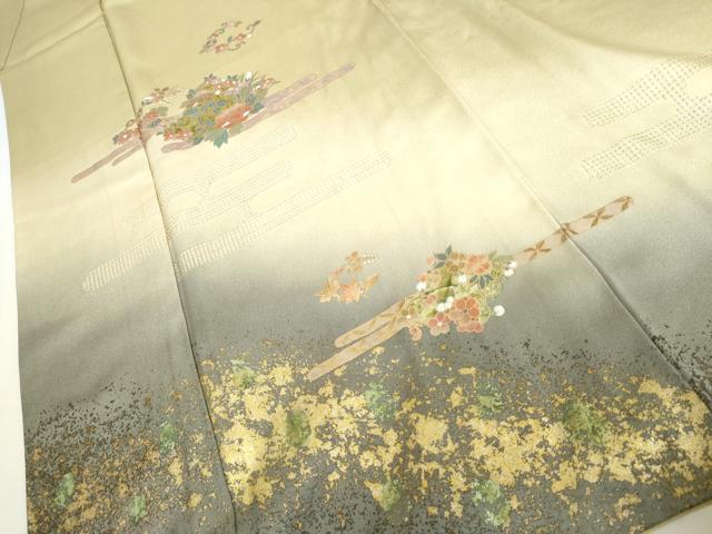 平和屋着物●訪問着 中国三大刺繍 汕頭刺繍 スワトウ刺繍 エ霞草花文 暈し染め 金彩 正絹 逸品 AABI5170cs