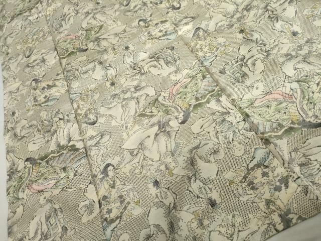 平和屋着物●本場大島紬 白大島 一元7マルキ 総絣 三十六歌仙 正絹 逸品 AABI5173cs