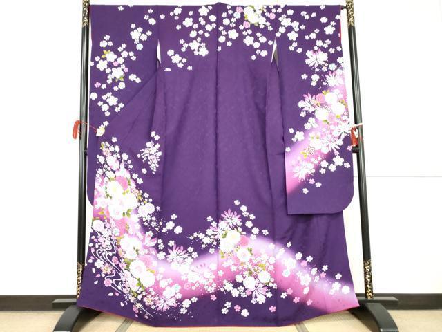 平和屋着物●豪華振袖 流水草花文 暈し染め 京都きもの友禅扱い 正絹 逸品 AABI5180cs