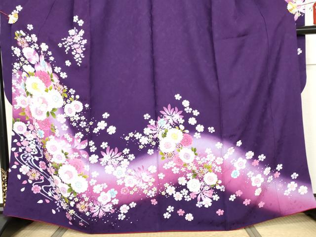 平和屋着物●豪華振袖 流水草花文 暈し染め 京都きもの友禅扱い 正絹 逸品 AABI5180cs