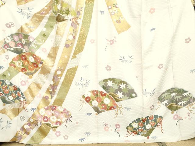 平和屋着物●豪華振袖 友禅 駒刺繍 束ね熨斗花扇文 金彩 正絹 逸品 AABI5184cs