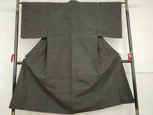 平和屋着物●男性 紬 ちぢみ織 色無地 藍鉄色 正絹 逸品 AABI5186cs