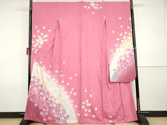 平和屋着物●豪華振袖 駒刺繍 舞桜文 暈し染め 正絹 逸品 AABI5187cs