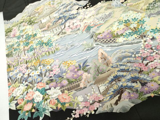 平和屋着物●本加賀友禅作家 河江真百美 黒留袖 水辺の朝 正絹 逸品 AABI5192cs