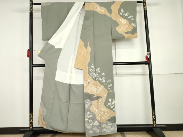 平和屋着物●十日町 名門 滝泰謹製 訪問着 絞り 松竹梅文 金彩 正絹 逸品 AABI5194cs