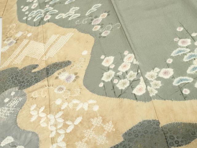 平和屋着物●十日町 名門 滝泰謹製 訪問着 絞り 松竹梅文 金彩 正絹 逸品 AABI5194cs