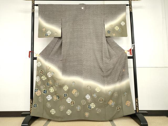 平和屋着物●東京友禅 坂和清 訪問着 刺繍 ろうけつ染 吉祥花丸文 暈し染め 正絹 逸品 AABI5195cs