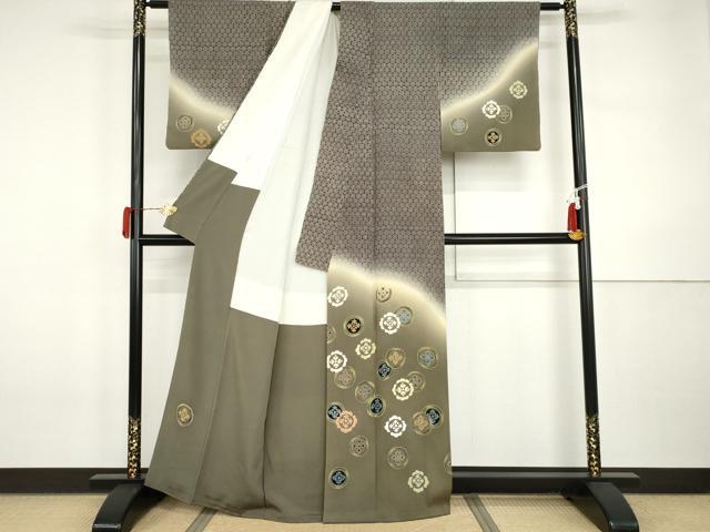 平和屋着物●東京友禅 坂和清 訪問着 刺繍 ろうけつ染 吉祥花丸文 暈し染め 正絹 逸品 AABI5195cs
