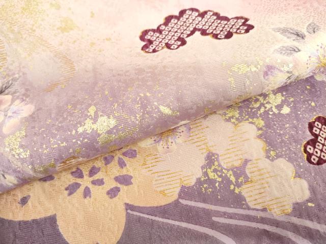 平和屋着物●豪華振袖 流水に舞桜文 暈し染め 金彩 正絹 逸品 AABI5200cs