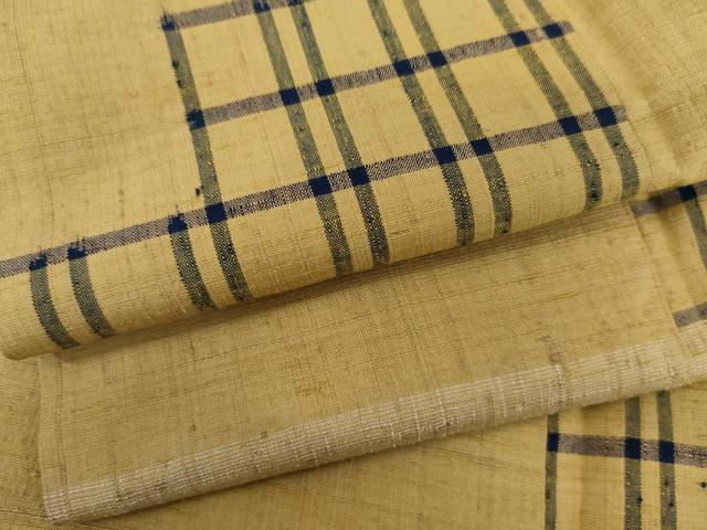 平和屋着物●上質な紬 変わり格子 正絹 逸品 AABI5201cs