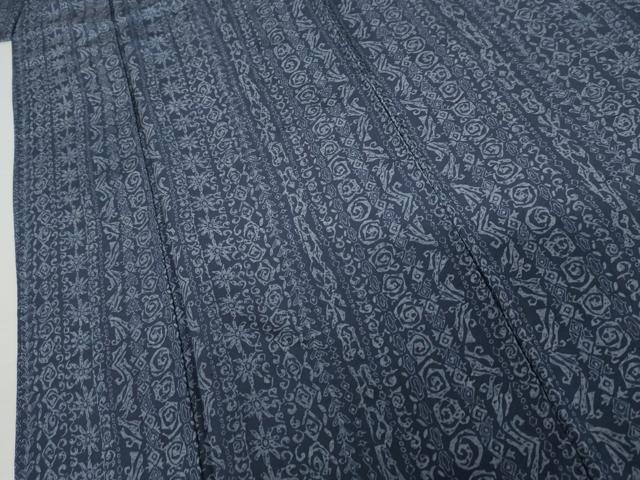 平和屋着物●二代目 川村久太郎 小紋 藍 幾何学花間道 正絹 逸品 AABI5204cs