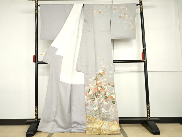 平和屋着物●訪問着 友禅 駒刺繍 伝統工芸 枝花文 金彩 正絹 逸品 AABI5207cs