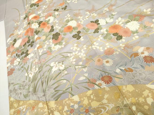 平和屋着物●訪問着 友禅 駒刺繍 伝統工芸 枝花文 金彩 正絹 逸品 AABI5207cs