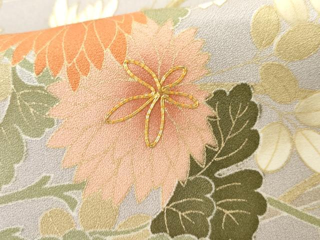 平和屋着物●訪問着 友禅 駒刺繍 伝統工芸 枝花文 金彩 正絹 逸品 AABI5207cs